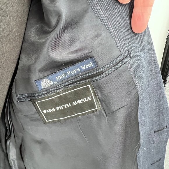 Burberry Navy Blue Suit Jacket Wool Blazer Saks Fifth Avenue - Picture 7 of 9